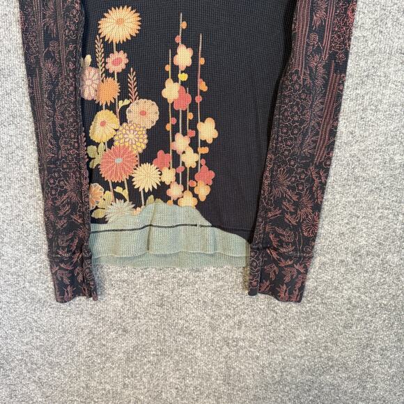 Lucky Brand Shirt Womens Large Vintage Henley Black Embroidered Knit Y2K Japan - Picture 2 of 8